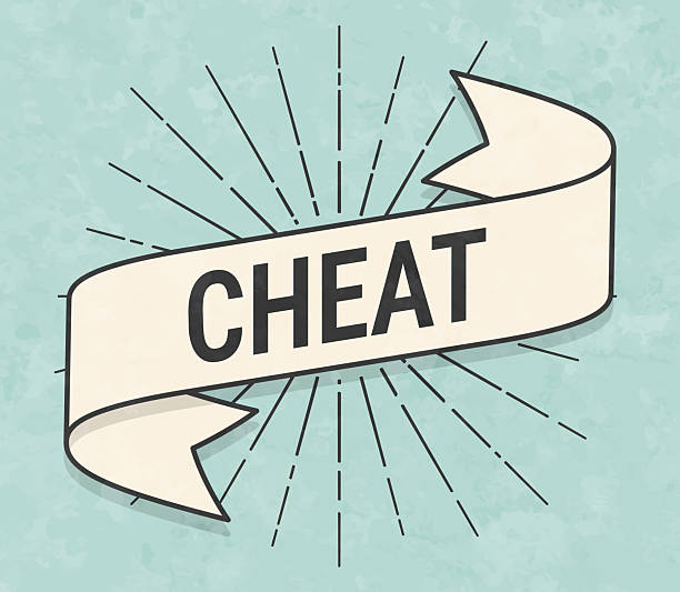 Cheat. Banner, ribbon, label in a trendy vintage style. Beautiful retro ribbon with old textured paper and sunbursts in the background. Colors used: green, blue, beige and black. The banner is beige with a black outline, the sunbursts and the text are black. The background is green-blue. Vector Illustration (EPS file, well layered and grouped). Easy to edit, manipulate, resize or colorize. Vector and Jpeg file of different sizes.
