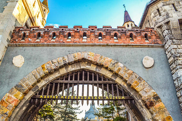 Vajdahunyad Castle in Varosliget park , Budapest. Hungary,this 1896 lakeside castle shows the evolution of Hungarian architecture in its elaborate design.December 17th 2014
