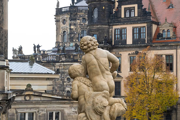 Sculpture with old town Dresden, Germany in the back