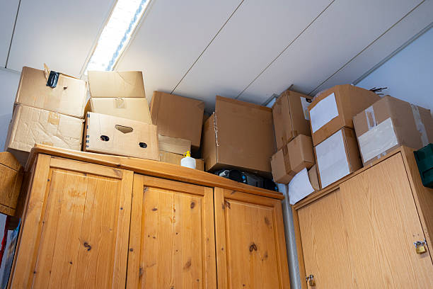 istock Old archive room with cabinet and stacked cardboard boxes in abandoned office 2255065506