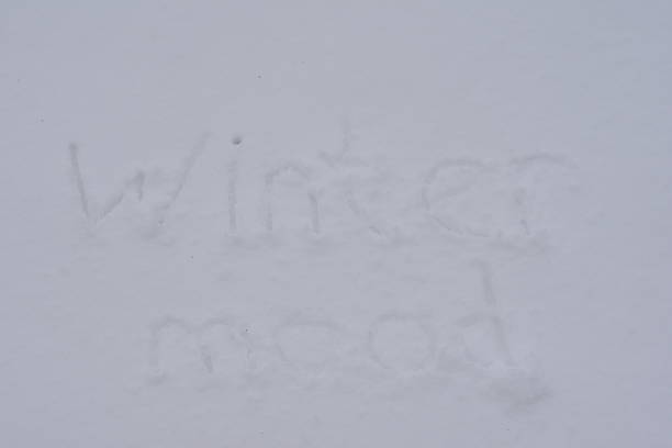 Winter mood lettering on clean snow background. Minimal winter concept with copy space.