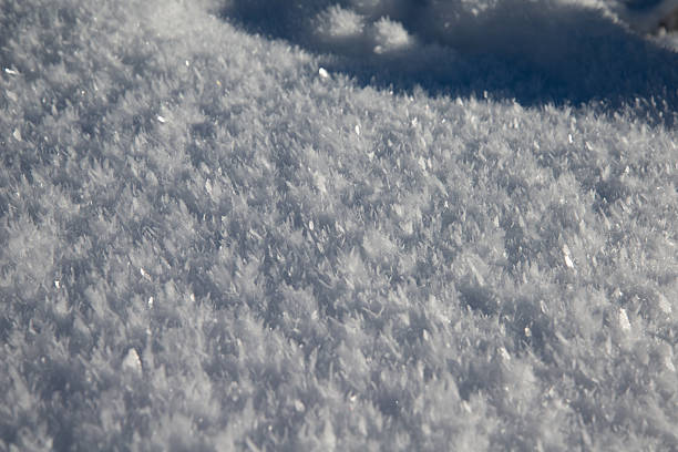 Macro of snow crystals on a field in the sunshine
