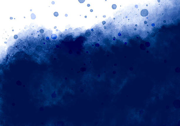 Splashing Ocean Waves in Dark Blue - Watercolor Background