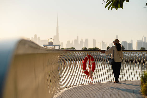 istock Dubai skyline view from Dubai marina with jetty parking, background with copy space for real estate digital marketing 2255087332