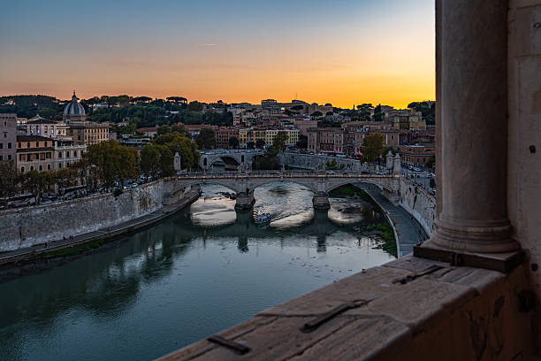 istock Neronian Bridge at dusk from Saint Angelo Castle in Rome, Italy 2255091352