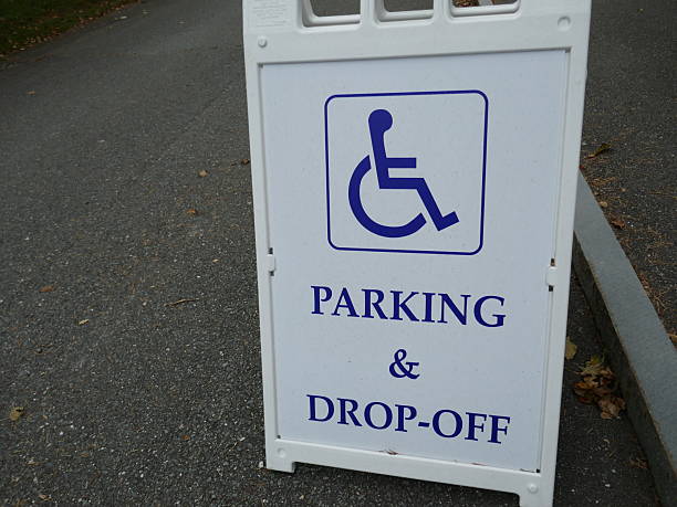 Handicapped parking and drop off sign on asphalt