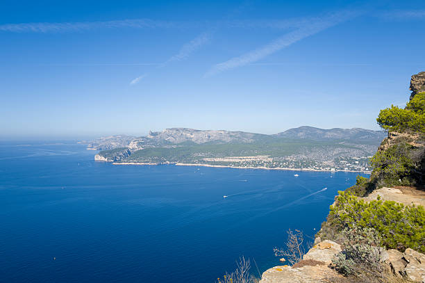 The town of Cassis seen from the road called 'Route des Cretes' connecting Cassis to La Ciotat in southern France