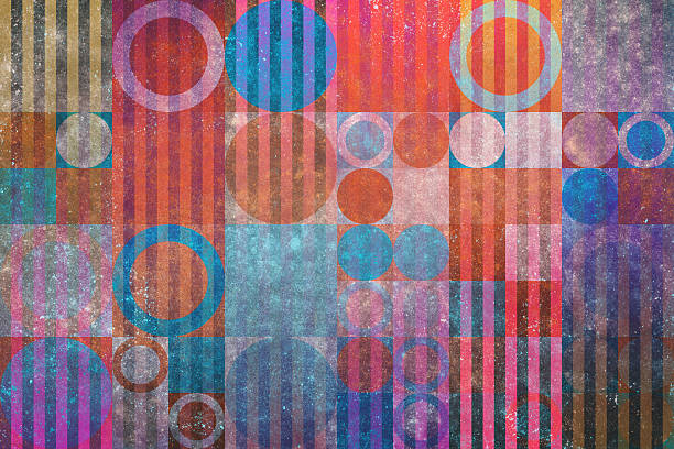 istock Abstract background with geometric circles and stripes, vibrant orange and teal palette, distressed grunge texture, modern artistic digital composition 2255103724