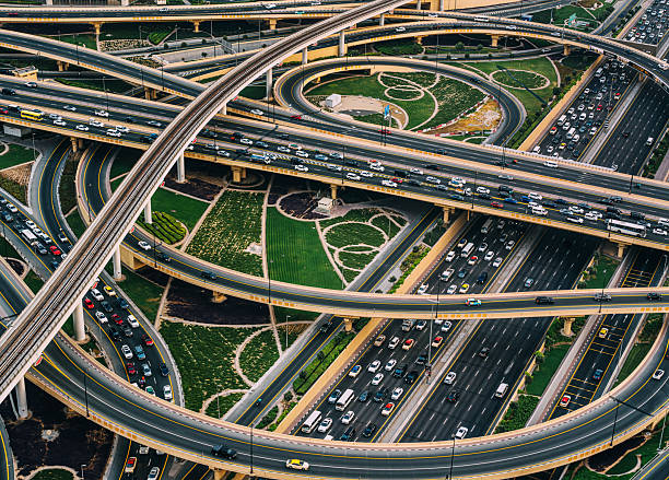 istock Dubai Highway Interchange Aerial Traffic Panorama 2255106209