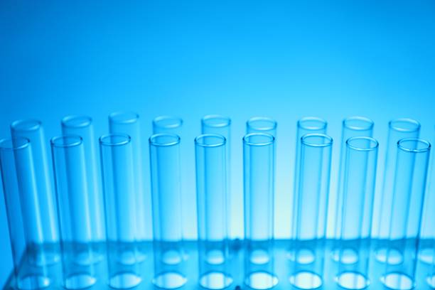 Chemical laboratory. Glassware for chemical experiments. Test tubes for chemical reagents. Research laboratory. Equipment for scientific work. Conducting tests.