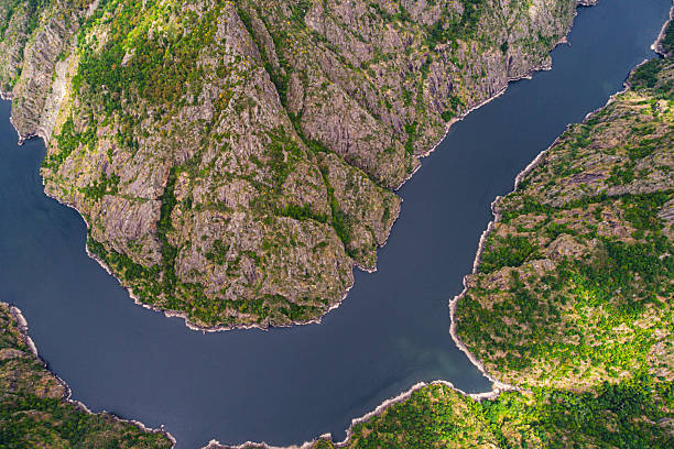 Ribeira Sacra canyon landscape from above. The Concept of wild nature.