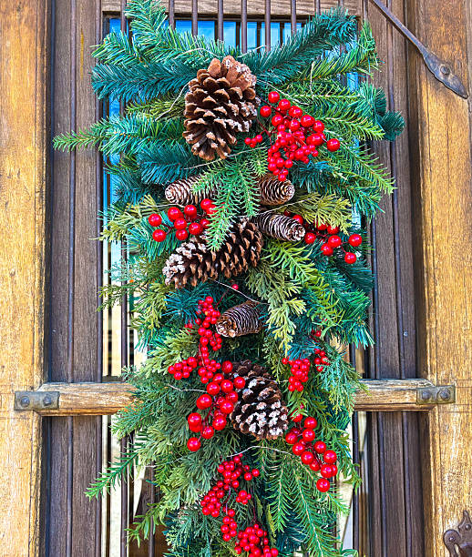Santa Fe Style: Green Christmas Boughs/Branches, Pinecones on Door