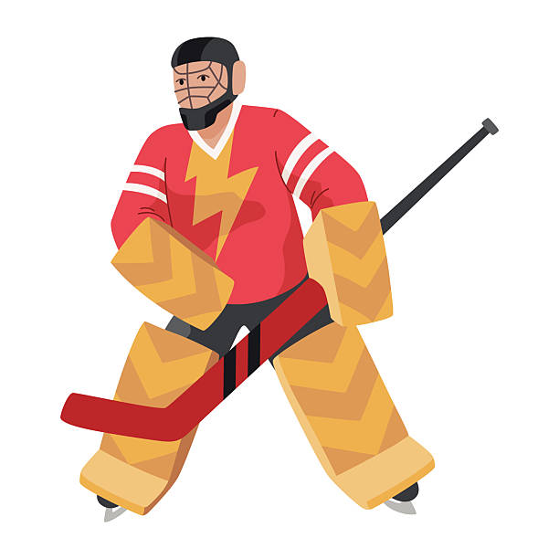 istock Ice hockey player. Athletes in uniform, dynamic pose, team sports on ice, winter game, goalkeeper, defender, cartoon flat style isolated vector 2255122986