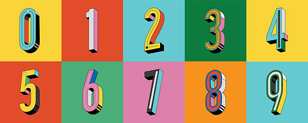 Vector illustration of a Retro 90s Y2K 3D numbers set design square block of color. Geometric number design includes 3D stylized and detailed pastel colors and 90s patterns. Fully editable vector art to customize your own text. Easy editing and customization. Colorful background. Download features vector EPS and high resolution jpg download.