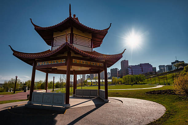Chinese pavilion in Louise McKinney Park, a public municipal park in downtown Edmonton, Alberta, Canada.