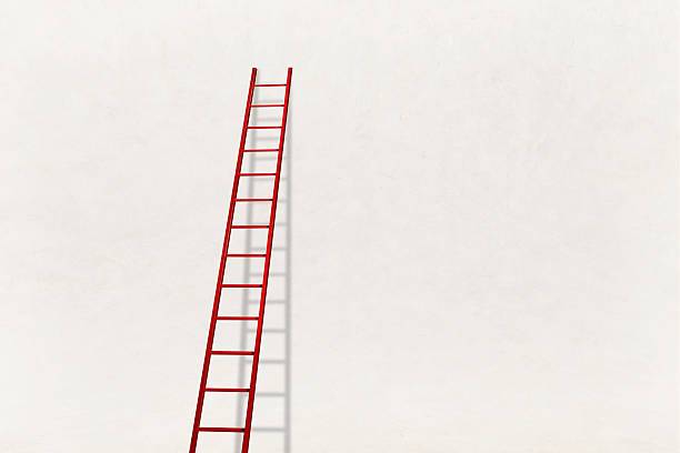 Business exit strategy. Freedom, escape or guidance for solution. Red ladder coming out of a hole with manhole cover on white background. 3D render.