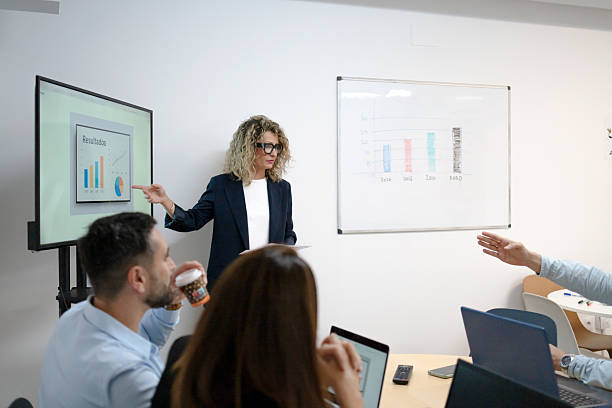 istock Businesswoman presenting data analysis results during team meeting 2255133497