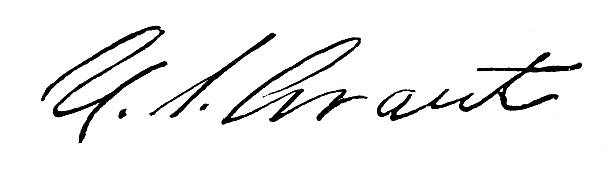 The signature of Ulysses S. Grant (1822–1885). Vintage etching circa 19th century.
