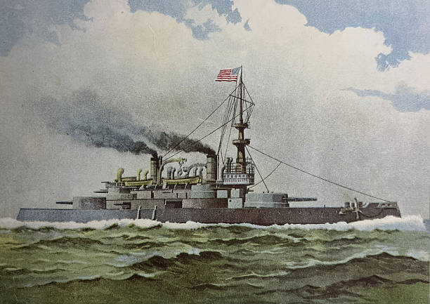 Antique illustration pre 1900 - USS Oregon Navy ship -  battleship known for its role in the Spanish-American War