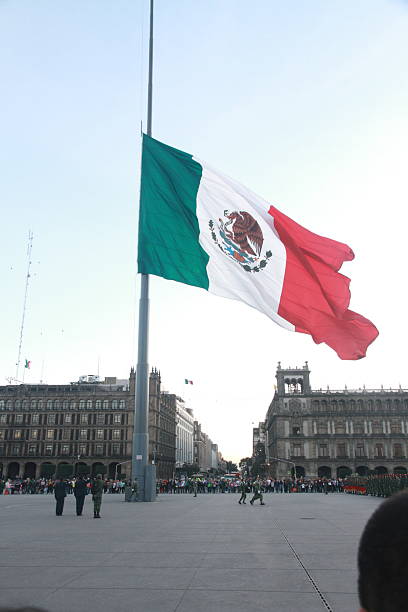 Mexico City, Mexico-January 14, 2020: Mexico's Zócalo (Plaza de la Constitución) is a huge plaza central to downtown Mexico City. It is next to other landmarks nearby like the Metropolitan Cathedral and National Palace.