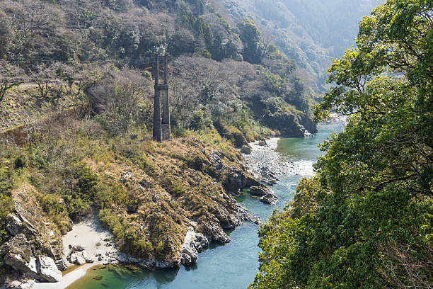 Landscape view of Oboke Gorge, Tokushima, Japan, the famous sightseeing of Iya Valley with turquoise water river