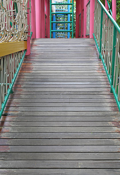 A sturdy wooden bridge leading to endless fun at the playground.