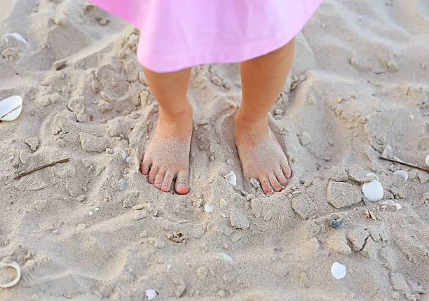 Barefoot of the kid on the sand