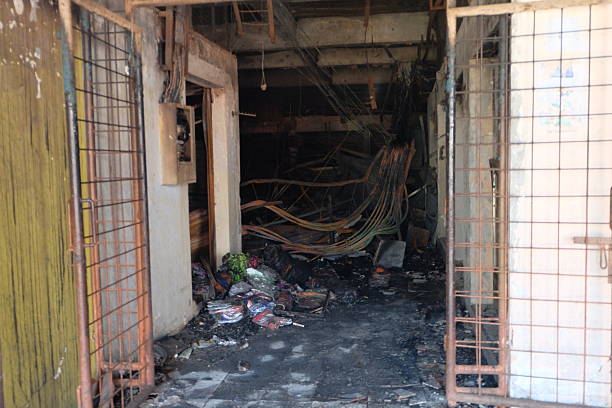 istock Abandoned building shows extensive fire damage in urban setting, highlighting destruction 2255170562