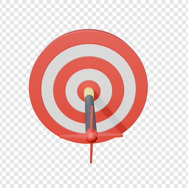 Minimalist 3D rendered red and white bullseye target with a black dart (yellow tip, red fletching) hitting the center perfectly. Cute, clean design ideal for goal achievement, success, precision, focus, or target icons on transparent background.