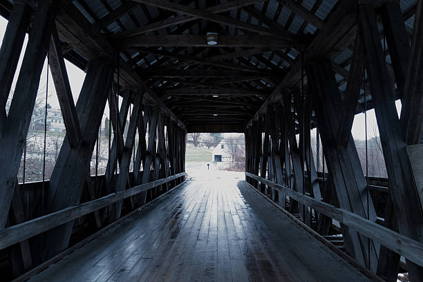 Swiftwater Covered Bridge and Ammonoosuc River, Highway NH-112 View in Swiftwater, Bath, New Hampshire, United States.