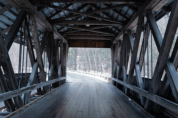 Local tourist attractions with landscape of snow and natural stream- Vermont, United States