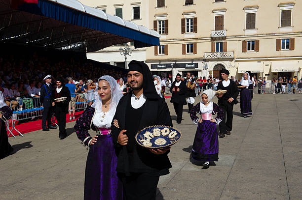 september 04 2022 - Italy - Sassari - The ancient cultural and folklore event Cavalcata Sarda presents typical costumes of the Sardinian people different in each country, with Knights and Amazons in traditional clothes.