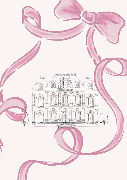 French Chateau Framed with Pink Ribbons – Save the Date Wedding Card Template