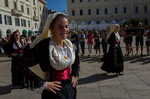 september 04 2022 - Italy - Sassari - The ancient cultural and folklore event Cavalcata Sarda presents typical costumes of the Sardinian people different in each country, with Knights and Amazons in traditional clothes.