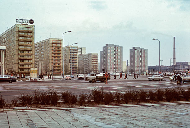 Historical photograph from April 1973: Typical prefabricated buildings on Frankfurter Allee, which was known as Stalinallee during the GDR era.