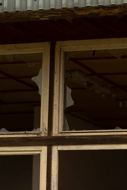istock This is a close up view of a broken window located on a building 2255200244