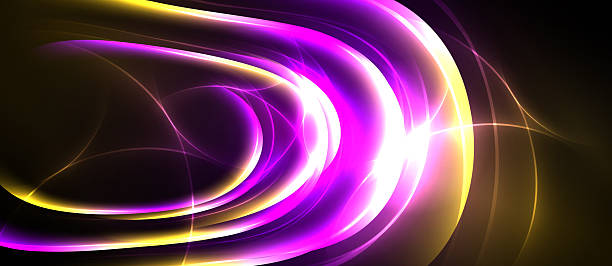 istock Abstract light streaks, vibrant purple, gold hues. Dynamic curves create energy, flowing movement across dark background. Modern design. 2255200457