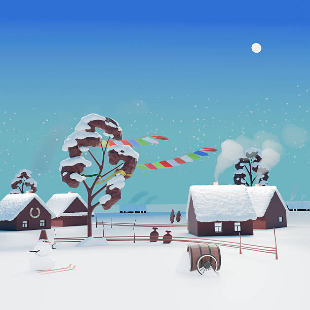 Ukrainian village in winter. 3d render.