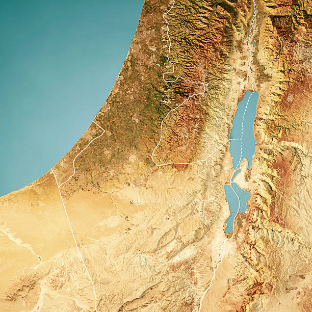 istock Israel Central Satellite Topographic Map 3D Render Color Border 2255207068