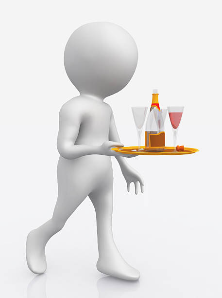 Computer generated 3D illustration of a 3D figure as a waiter against a white background