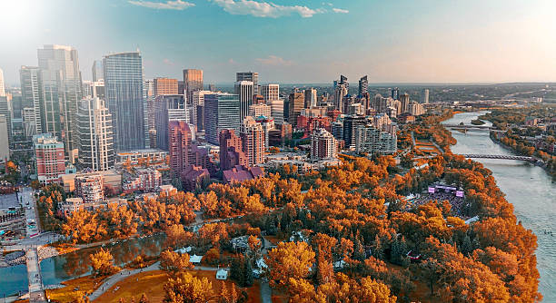 istock Calgary Alberta cityscape from above during colorful sunset with modern architecture 2255208753