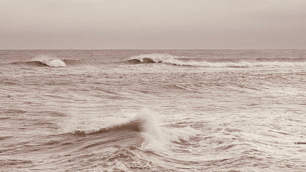 A series of atmospheric coastal studies captured in a warm, nostalgic sepia tone. The collection explores the textures of the ocean, from the sharp details of shoreline rocks to the soft, hazy horizon under a heavy overcast sky. These images evoke a sense of timelessness, solitude, and the raw beauty of a stormy sea. Perfect for editorial storytelling, cinematic backgrounds, or minimalist interior decor concepts.