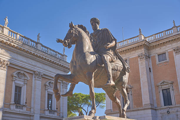 The bronze Equestrian Statue of Marcus Aurelius, Capitoline Hill, Rome. High quality photo