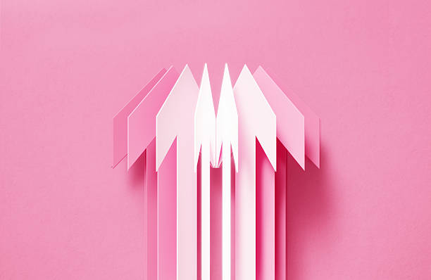 istock Pink And White Arrow Symbols Moving Up On Pink Background 2255237569