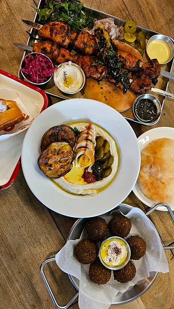 Overhead Shot of Mediterranean Foods on a Dining Table