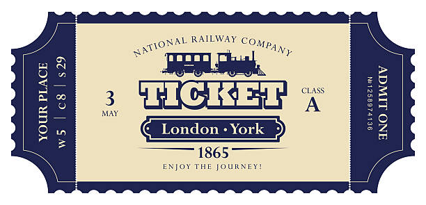 Vector train ticket template featuring a vintage steam locomotive with caridge, frame, decoration, inscriptions, and dates. Premium version.