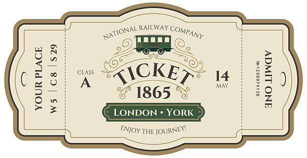 Vector train ticket template featuring a vintage passenger carriage. Premium