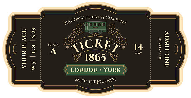 Vector train ticket template featuring a vintage passenger carriage. Premium