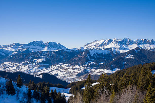 istock Winter alpine panorama with snowy peaks Megeve 2255255937