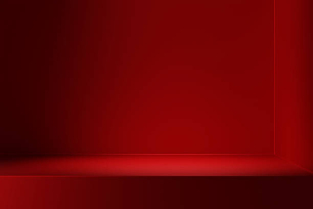 Valentine's day red background. Podium table top with spot light for product placement mockup.